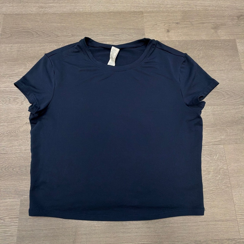 Alo Yoga Alosoft Crop Finesse Short Sleeve Tee Womens L Navy Blue